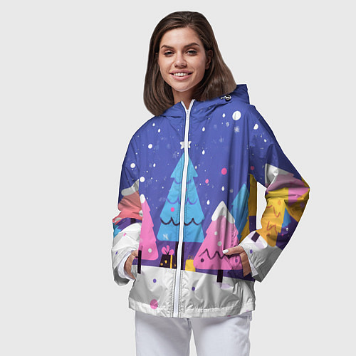 Женская ветровка Милые разноцветные елочки / 3D-Белый – фото 3
