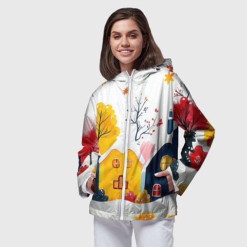 Женская ветровка Желтые и синие новогодние домики / 3D-Белый – фото 3