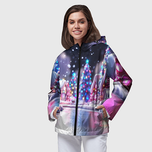 Женская ветровка Новогоднее настроение фонариков / 3D-Черный – фото 3