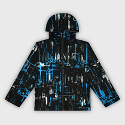 Ветровка с капюшоном женская Бело-синяя тревожная абстракция на чёрном фоне, цвет: 3D-черный