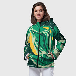 Ветровка с капюшоном женская Абстрактные полосы в зелёных тонах, цвет: 3D-черный — фото 2