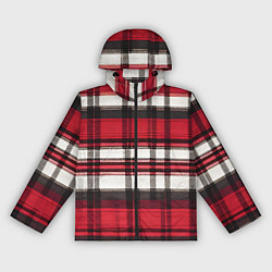 Ветровка с капюшоном женская Красно-белая ткань в клетку, цвет: 3D-черный