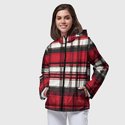Ветровка с капюшоном женская Красно-белая ткань в клетку, цвет: 3D-черный — фото 2