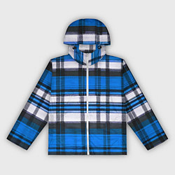 Ветровка с капюшоном женская Сине-белая ткань в клетку, цвет: 3D-белый