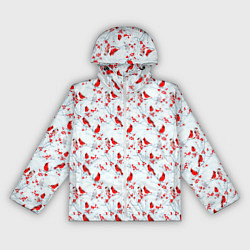 Ветровка с капюшоном женская Красны кардиналы и ягоды рябины, цвет: 3D-белый