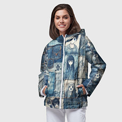 Ветровка с капюшоном женская Персонажи аниме на пэчворк, цвет: 3D-белый — фото 2