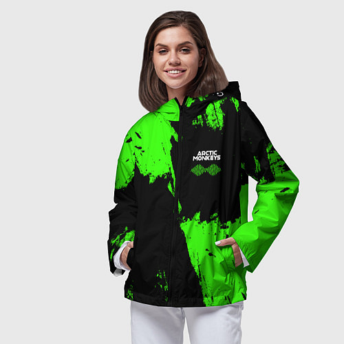 Женская ветровка Arctic Monkeys - Зеленые брызги / 3D-Черный – фото 3