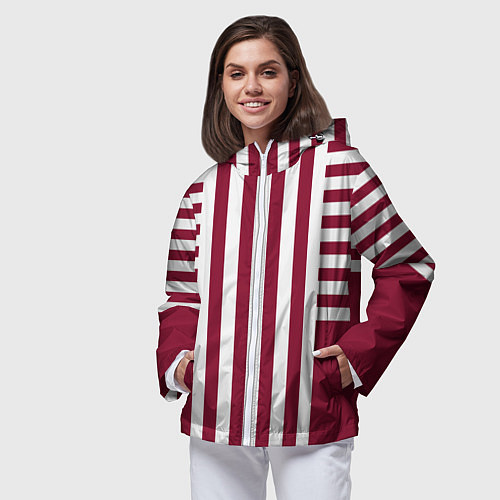 Женская ветровка Бело красный узор в полоску / 3D-Белый – фото 3