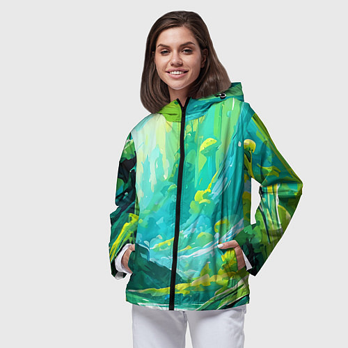 Женская ветровка Зелёная кислотная абстракция / 3D-Черный – фото 3