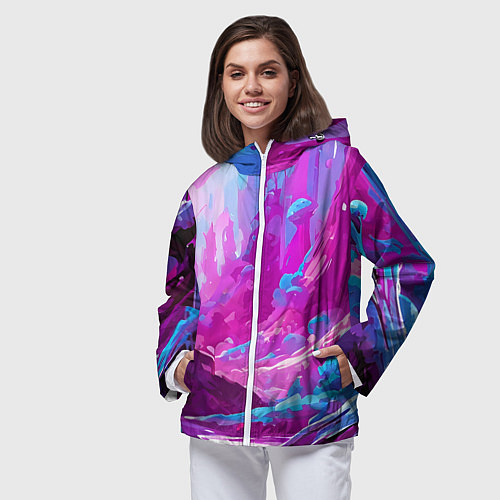 Женская ветровка Фиолетовая кислотная абстракция / 3D-Белый – фото 3