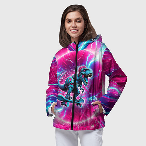 Женская ветровка Cyber tyrannosaurus is a cool skateboarder / 3D-Черный – фото 3