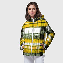 Ветровка с капюшоном женская Чёрные полосы на жёлто-белом фоне, цвет: 3D-белый — фото 2