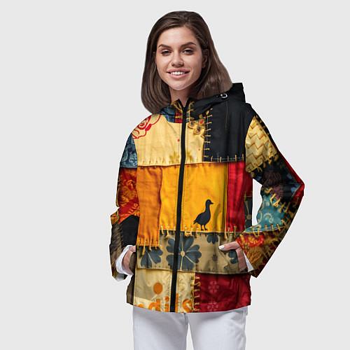 Женская ветровка Пэчворк с птичкой / 3D-Черный – фото 3
