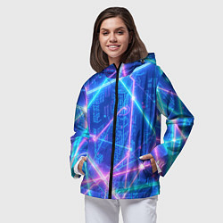 Ветровка с капюшоном женская Неоновые провода, цвет: 3D-черный — фото 2