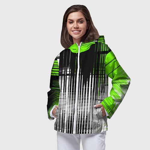 Женская ветровка Зелёно-чёрный гранж на белом фоне / 3D-Белый – фото 3