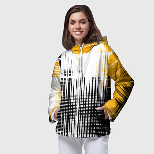 Женская ветровка Жёлто-чёрный гранж на белом фоне / 3D-Белый – фото 3