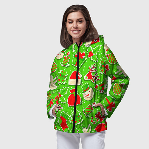 Женская ветровка Новогоднее настроение паттерн / 3D-Черный – фото 3