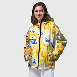 Ветровка с капюшоном женская Сине-золотая абстракция, цвет: 3D-черный — фото 2
