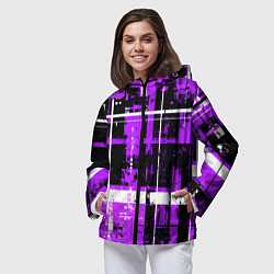 Ветровка с капюшоном женская Фиолетово-белый гранж на чёрном фоне, цвет: 3D-черный — фото 2