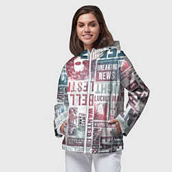 Ветровка с капюшоном женская Паттерн газеты - Гарри Поттер Сириус Блэк и Люциус, цвет: 3D-белый — фото 2