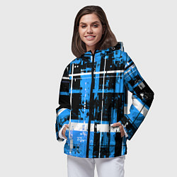 Ветровка с капюшоном женская Сине-белый гранж на чёрном фоне, цвет: 3D-черный — фото 2