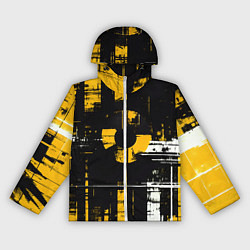 Ветровка с капюшоном женская Жёлто-белый гранж на чёрном фоне, цвет: 3D-белый