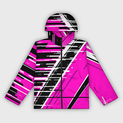 Ветровка с капюшоном женская Чёрно-белые глитч полосы на розовом фоне, цвет: 3D-черный