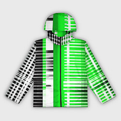 Женская ветровка Белые полосы на зелёно-чёрном фоне