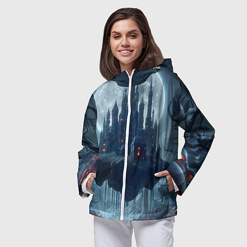Женская ветровка Замок Дракулы и неоновые грибы - нейроарт фантазия / 3D-Белый – фото 3