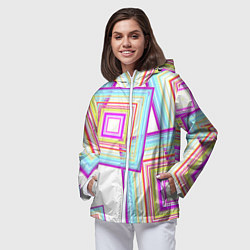 Ветровка с капюшоном женская Абстрактные квадраты, цвет: 3D-белый — фото 2