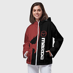 Ветровка с капюшоном женская Mazda и череп, цвет: 3D-белый — фото 2