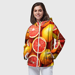 Ветровка с капюшоном женская Грейпфруты, цвет: 3D-белый — фото 2
