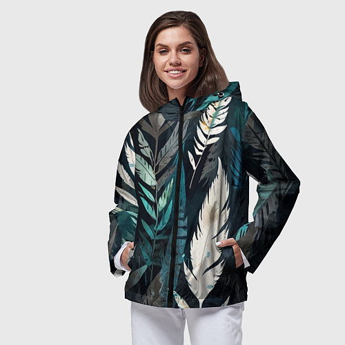 Женская ветровка Перья и листья / 3D-Черный – фото 3
