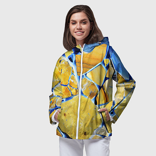 Женская ветровка Жёлто-синяя абстракция / 3D-Белый – фото 3