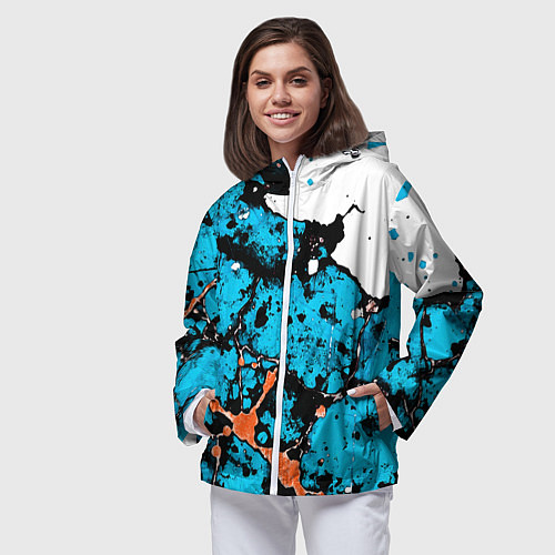 Женская ветровка Оранжево-голубая абстракция на белом фоне / 3D-Белый – фото 3