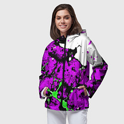 Ветровка с капюшоном женская Зелёно-розовая абстракция на белом фоне, цвет: 3D-черный — фото 2