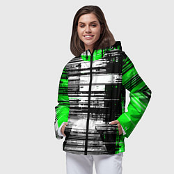 Ветровка с капюшоном женская Горизонтальные чёрные линии на бело-зелёном фоне, цвет: 3D-черный — фото 2