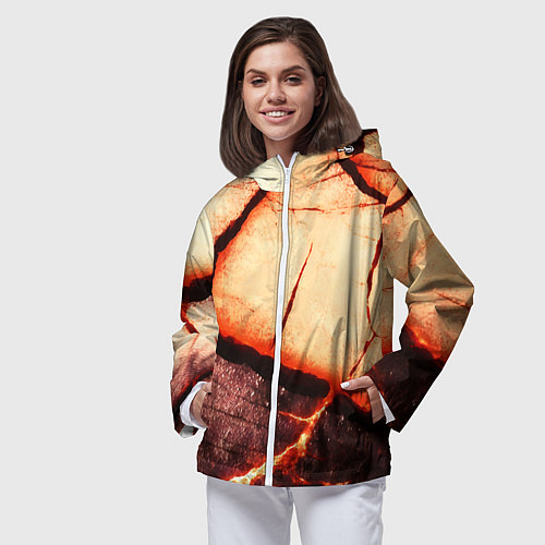 Женская ветровка Трещины на абстрактном красном фоне / 3D-Белый – фото 3