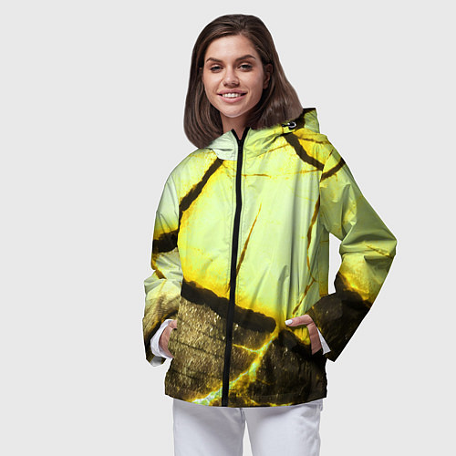 Женская ветровка Трещины на абстрактном жёлтом фоне / 3D-Черный – фото 3