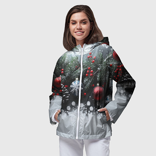 Женская ветровка Елочные игрушки и снег / 3D-Белый – фото 3