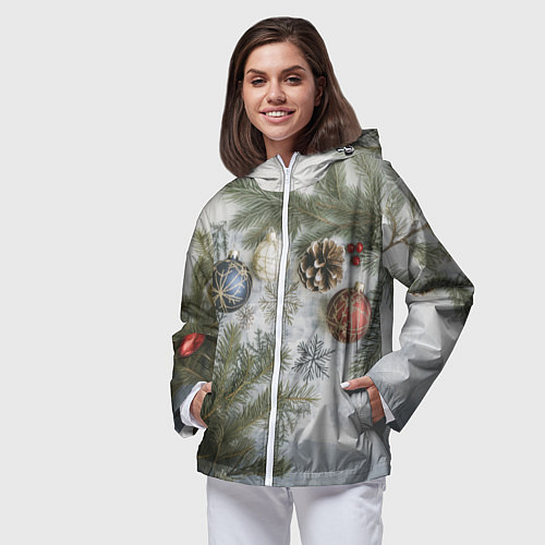 Женская ветровка Новогодние ветки / 3D-Белый – фото 3
