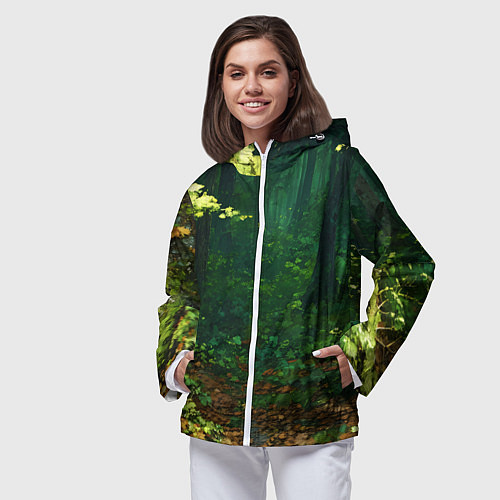 Женская ветровка Зелёный летний лес / 3D-Белый – фото 3