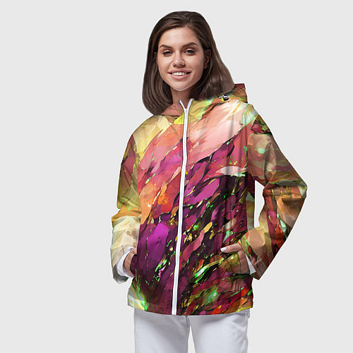 Женская ветровка Красно-жёлтая абстракция / 3D-Белый – фото 3