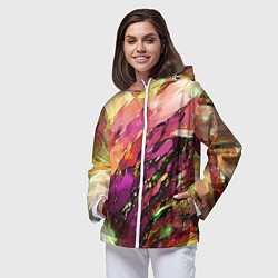 Ветровка с капюшоном женская Красно-жёлтая абстракция, цвет: 3D-белый — фото 2