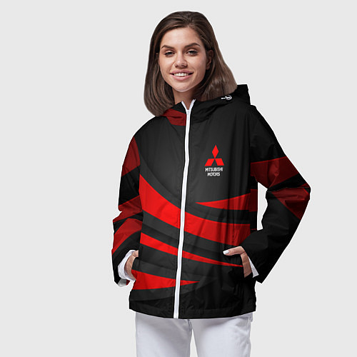 Женская ветровка Mitsubishi - красная волна / 3D-Белый – фото 3