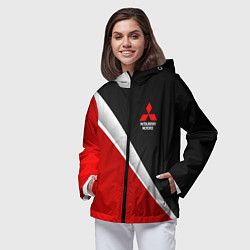 Ветровка с капюшоном женская Mitsubishi - черный и красный, цвет: 3D-черный — фото 2