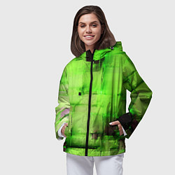 Ветровка с капюшоном женская Чёрные пятна на зелёном фоне абстракция, цвет: 3D-черный — фото 2