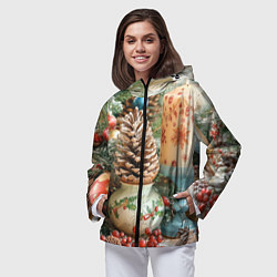 Ветровка с капюшоном женская Новогодняя атрибутика, цвет: 3D-черный — фото 2