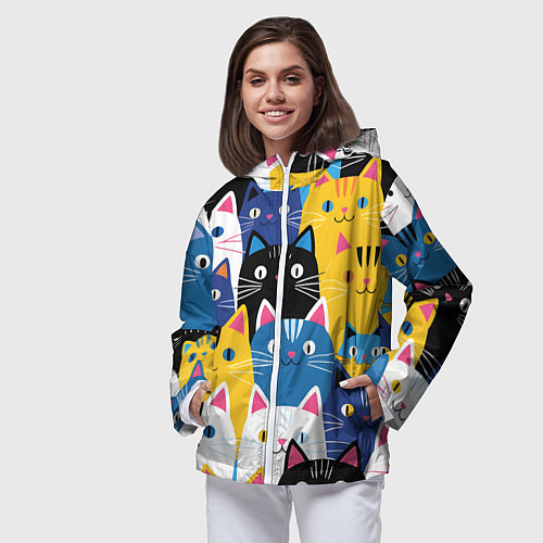 Женская ветровка Много цветных котиков / 3D-Белый – фото 3