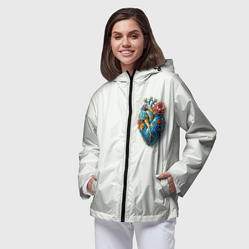 Женская ветровка Металлическое сердце кораллы и цветы / 3D-Черный – фото 3